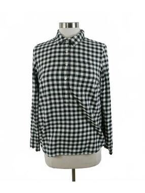 Tommy Hilfiger Womens Cotton 1/2 Button Up Black White Plaid Flannel Blouse M